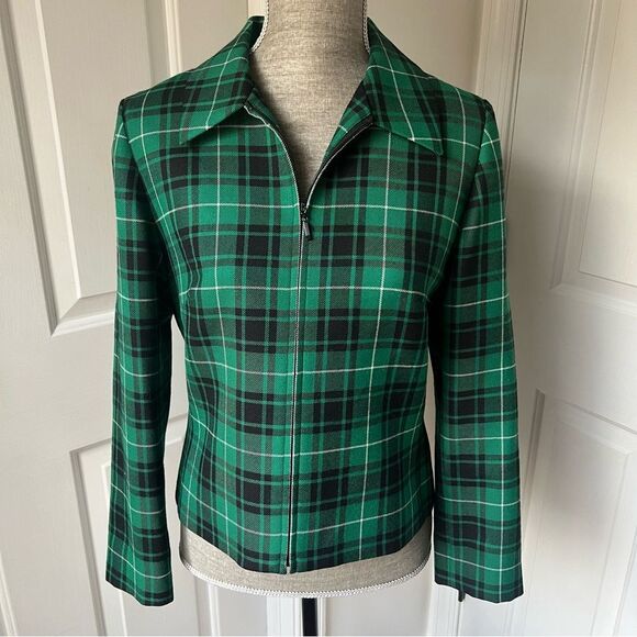Vintage Pendleton Green Tartan Plaid Virgin Wool Front Zipper Jacket Size 6 - Picture 1 of 5